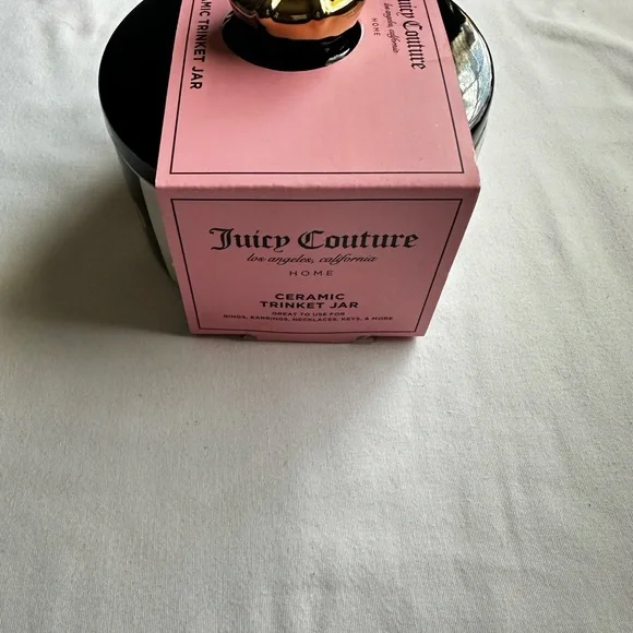Juicy Couture Black Trinket Jar with Pink Label and Gold Knob - Picture 2 of 4